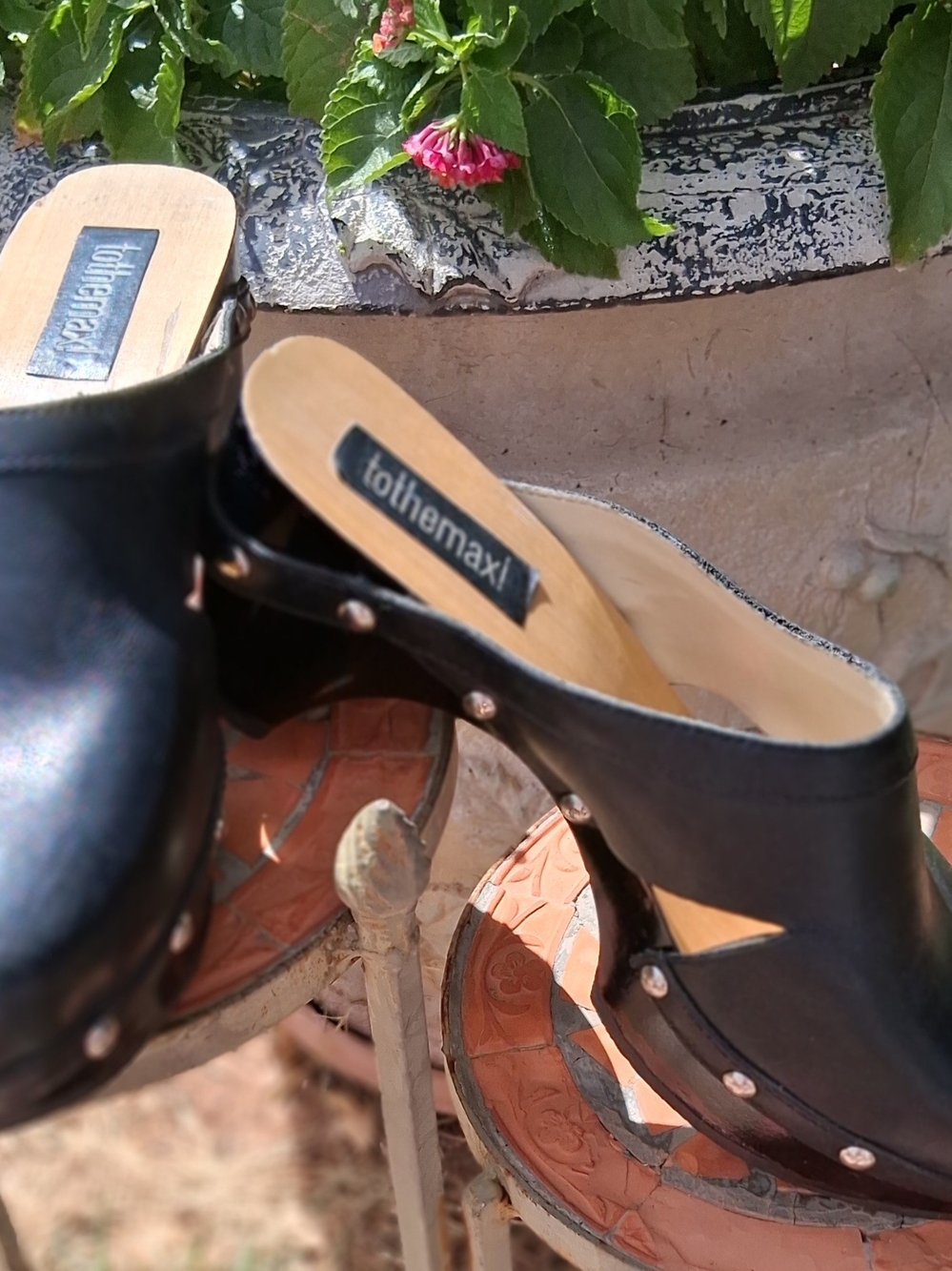 To the Max Black Studded Leather Clog Mules